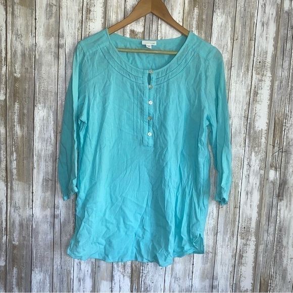J. Jill Light Blue Popover Blouse - Picture 1 of 5